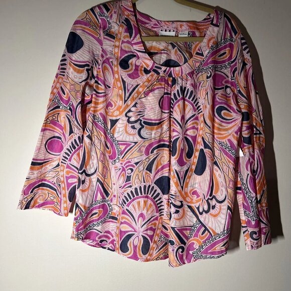 Liz Claiborne Tunic Blouse Size XL Blouse Women’s Vacay Hippie Boho 100% Cotton - Picture 2 of 8